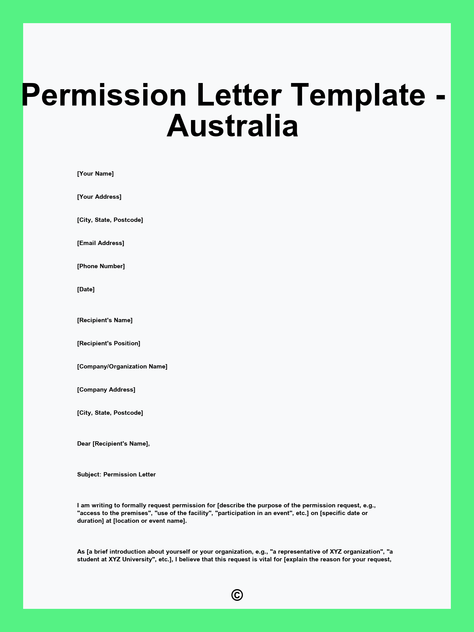 Permission Letter Template - Australia