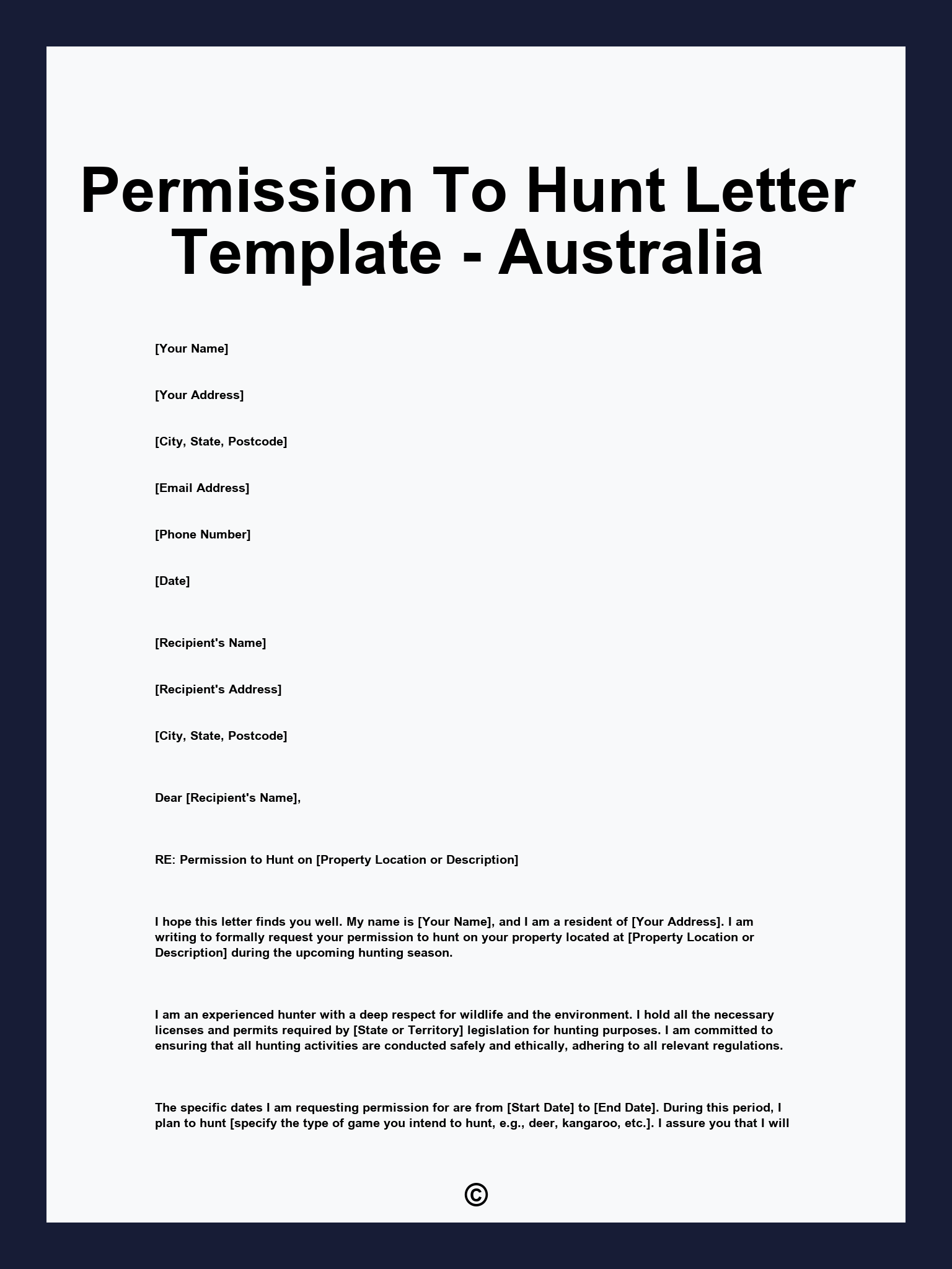 Permission To Hunt Letter Template - Australia