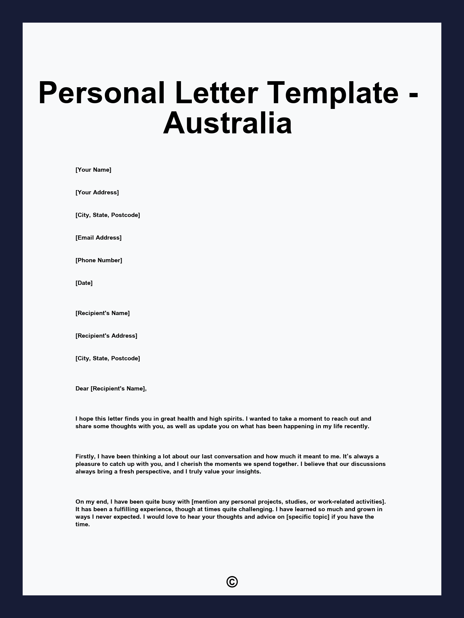 Personal Letter Template - Australia