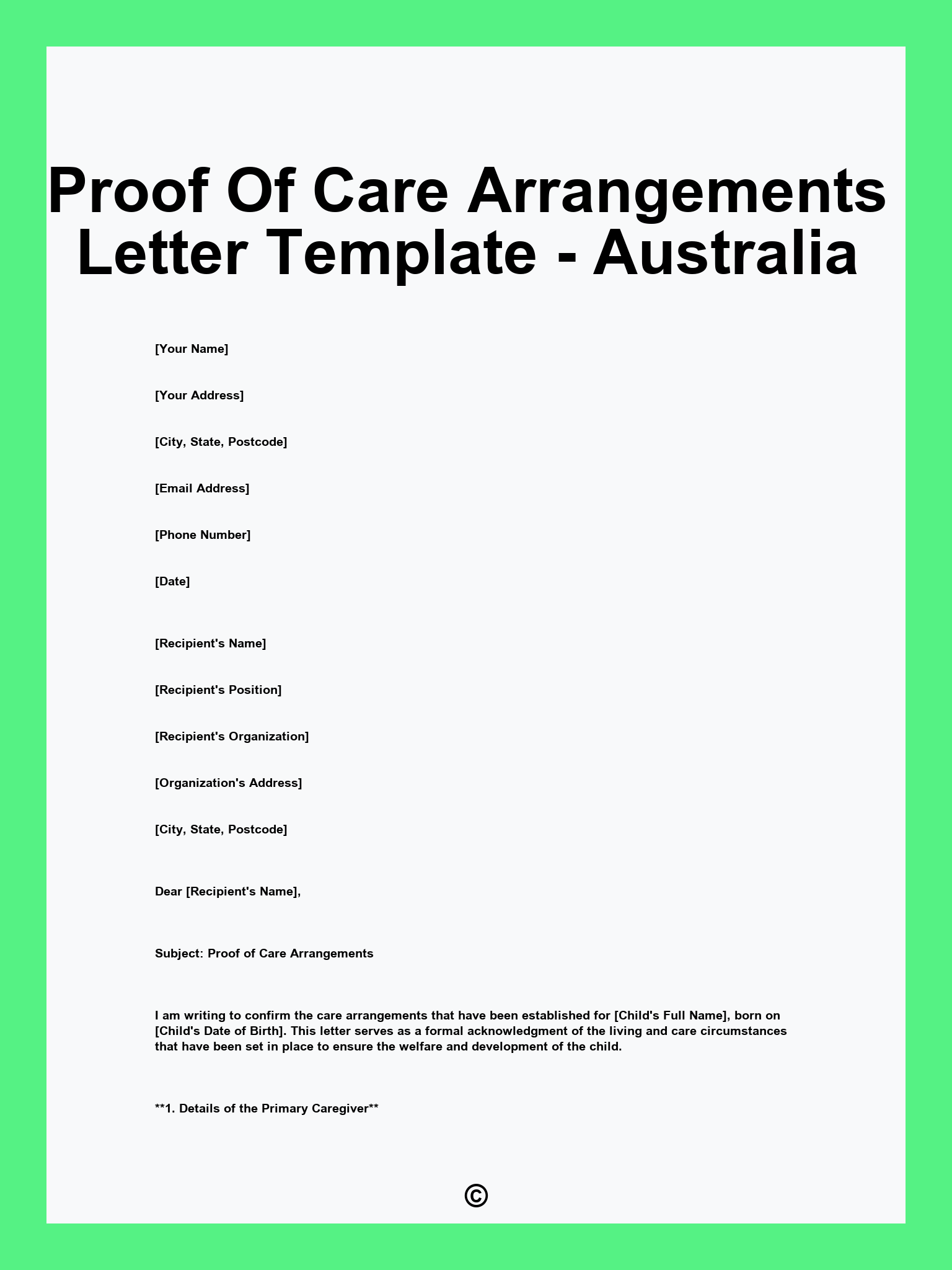 Proof Of Care Arrangements Letter Template - Australia