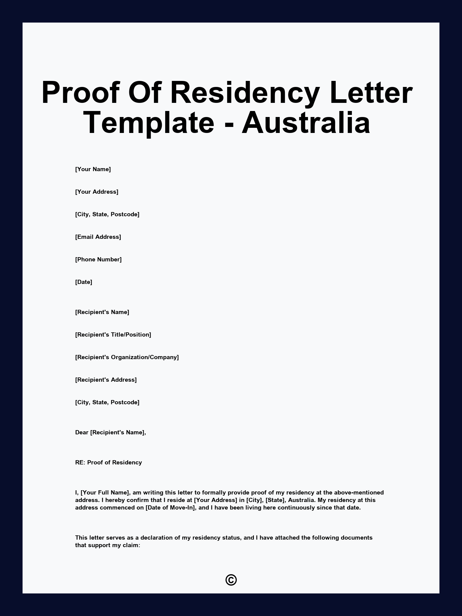 Proof Of Residency Letter Template - Australia
