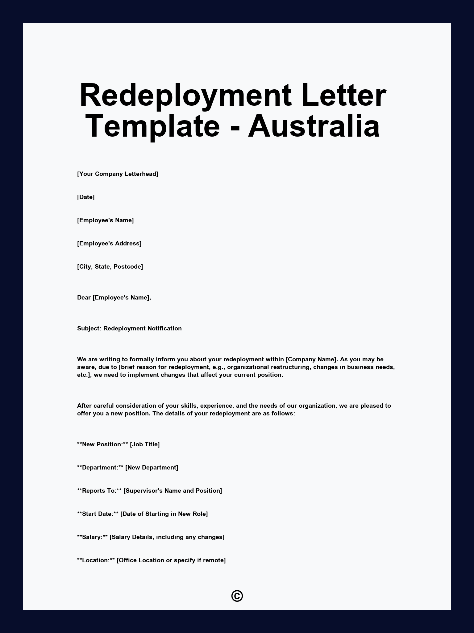 Redeployment Letter Template - Australia