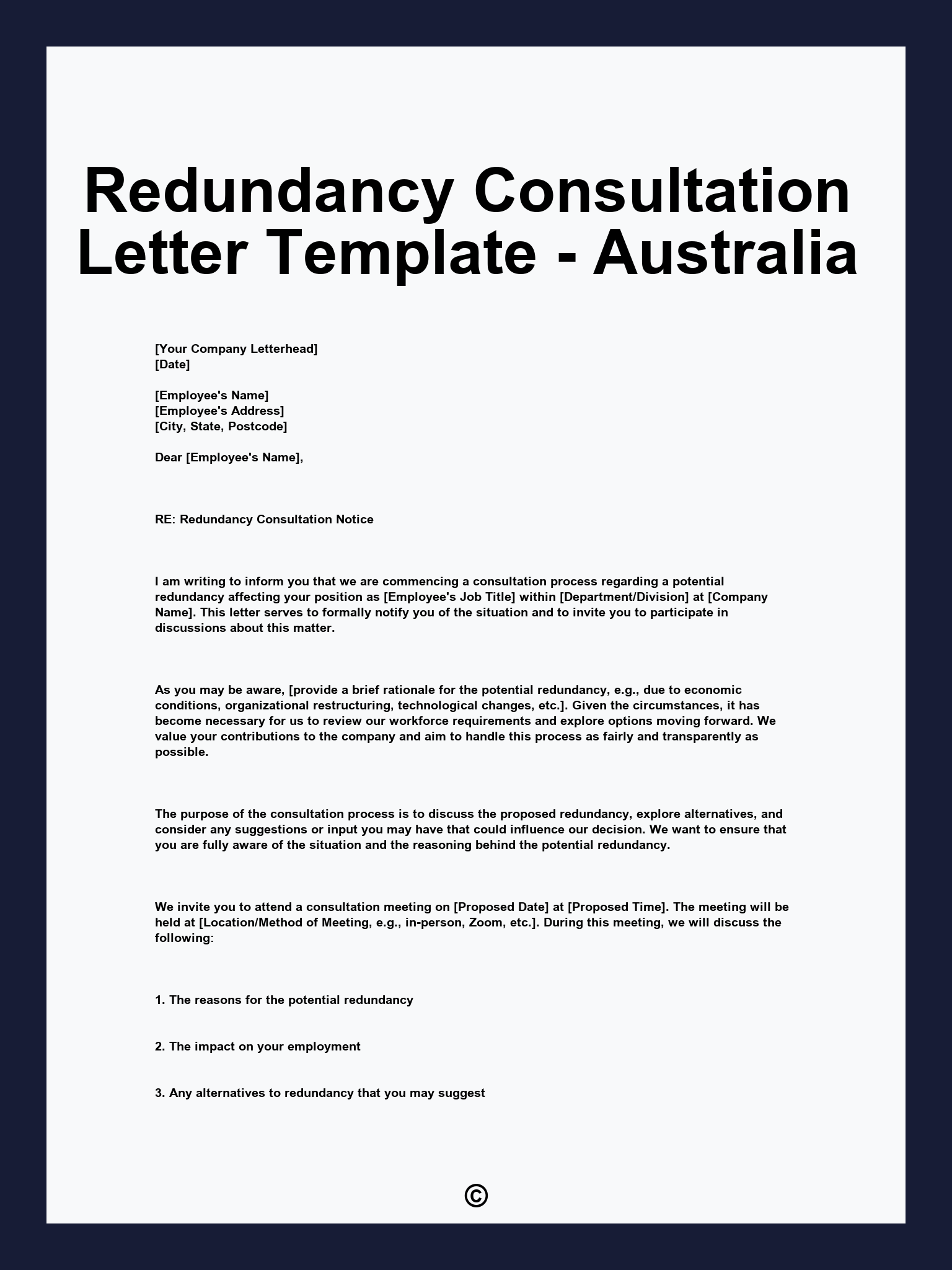 Redundancy Consultation Letter Template - Australia
