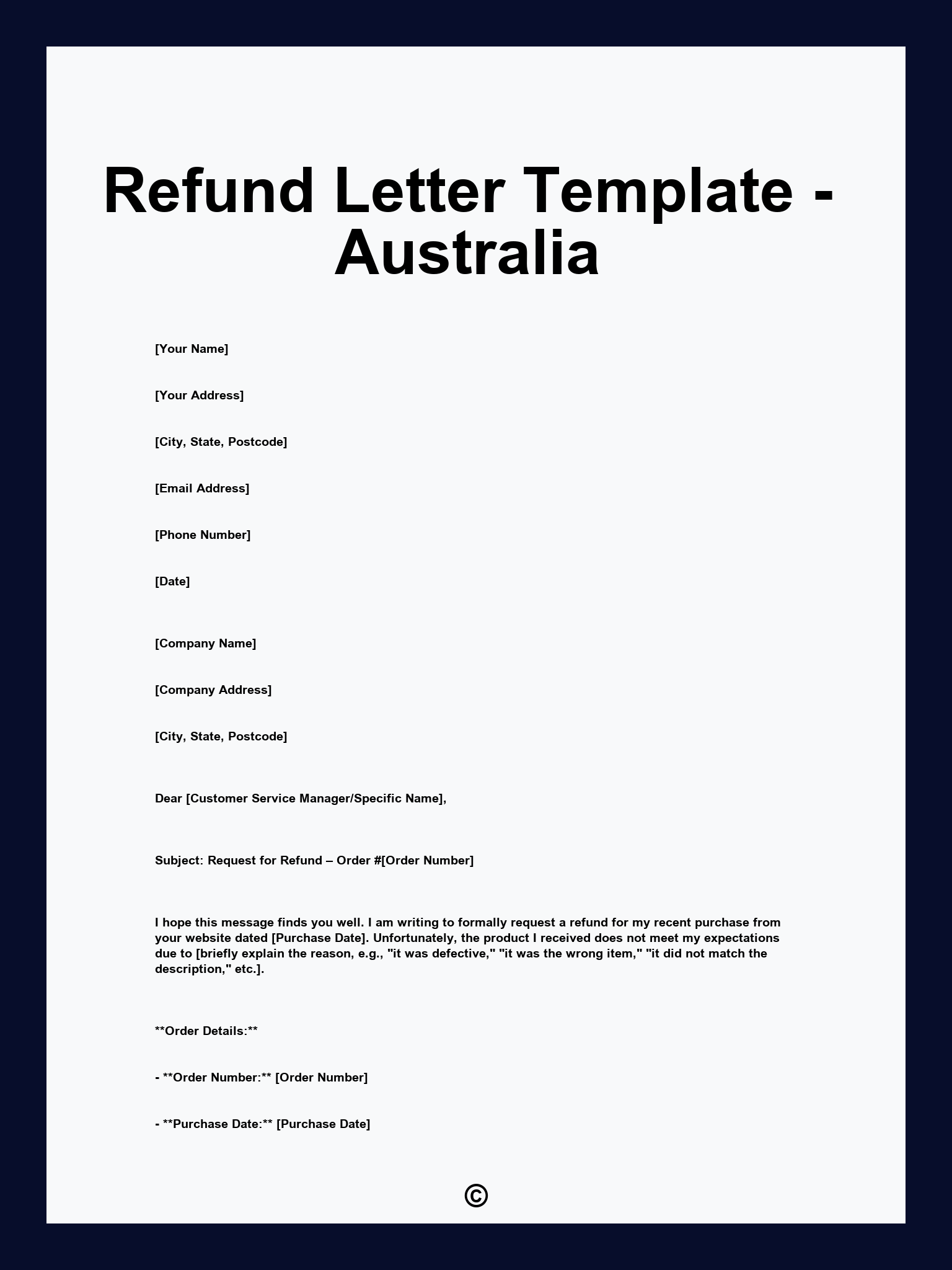 Refund Letter Template - Australia