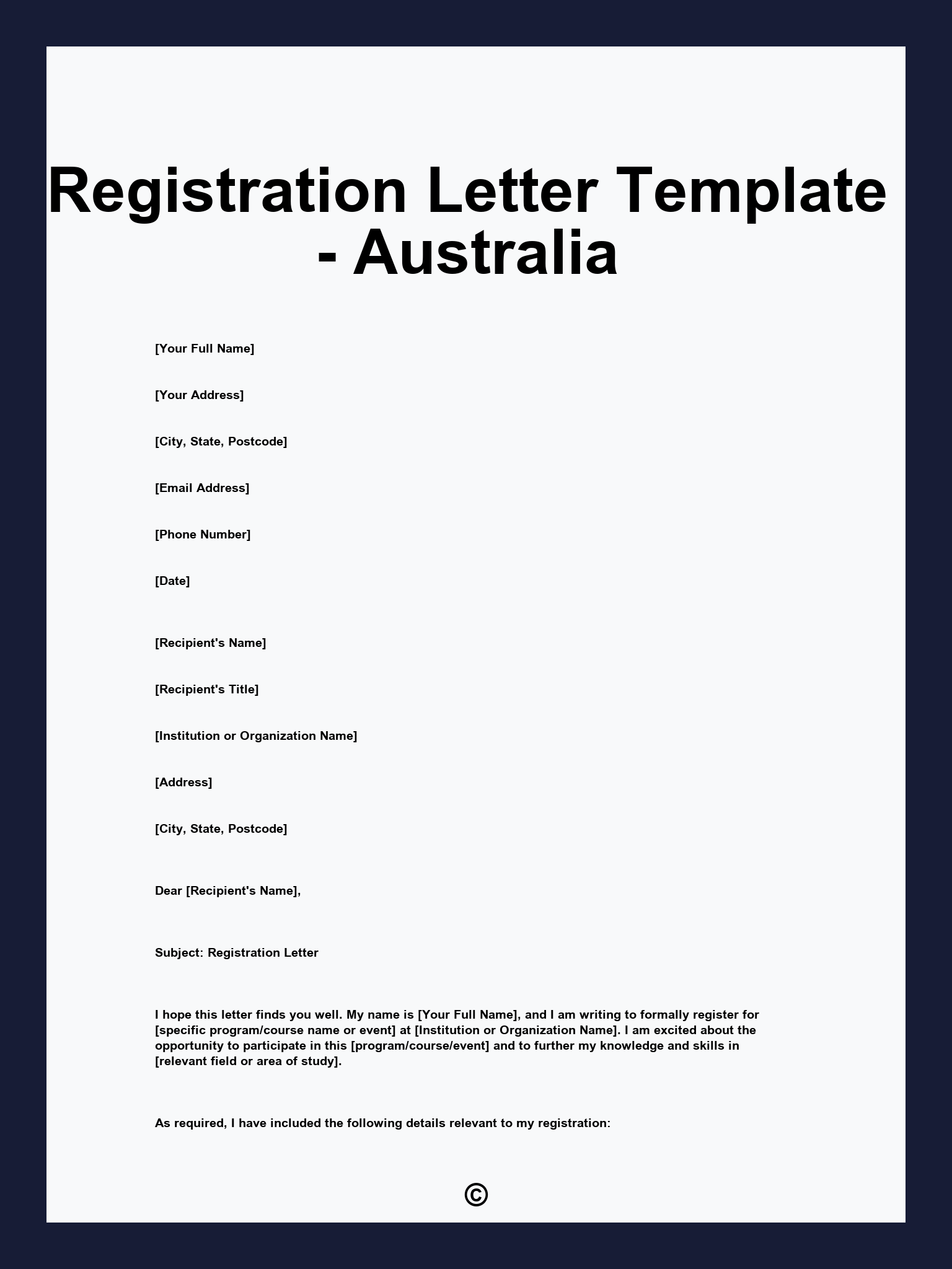 Registration Letter Template - Australia