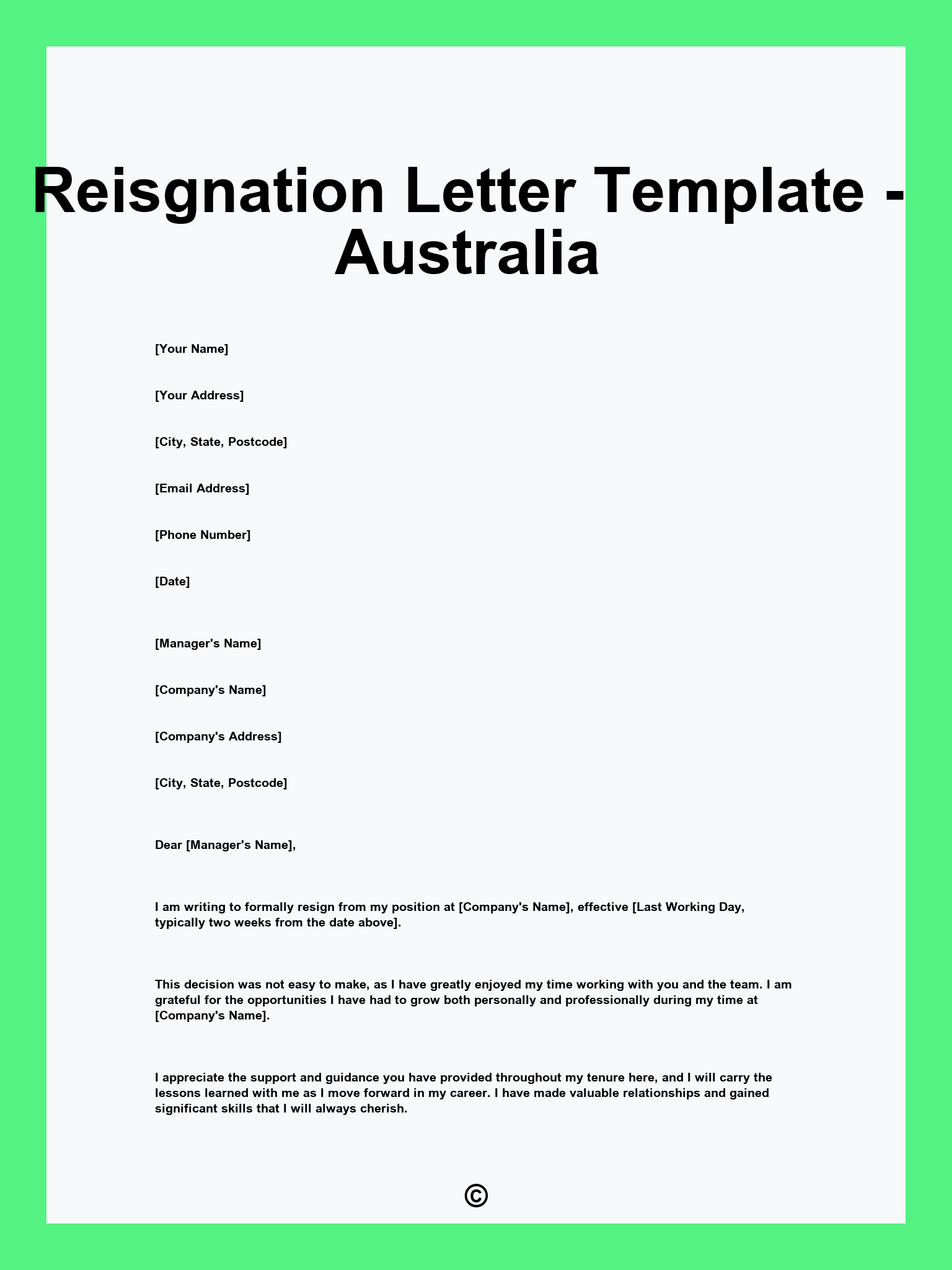 Reisgnation Letter Template - Australia