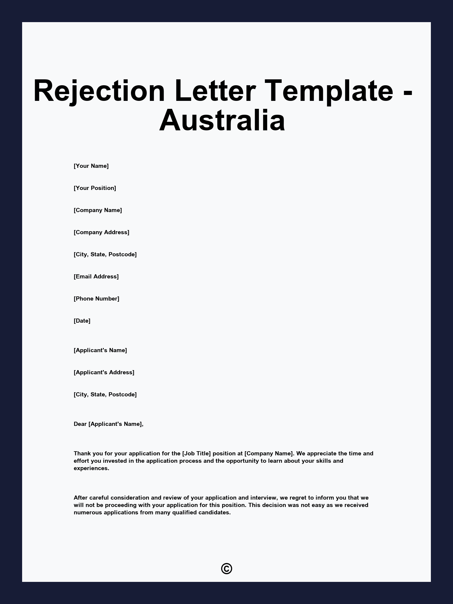 Rejection Letter Template - Australia