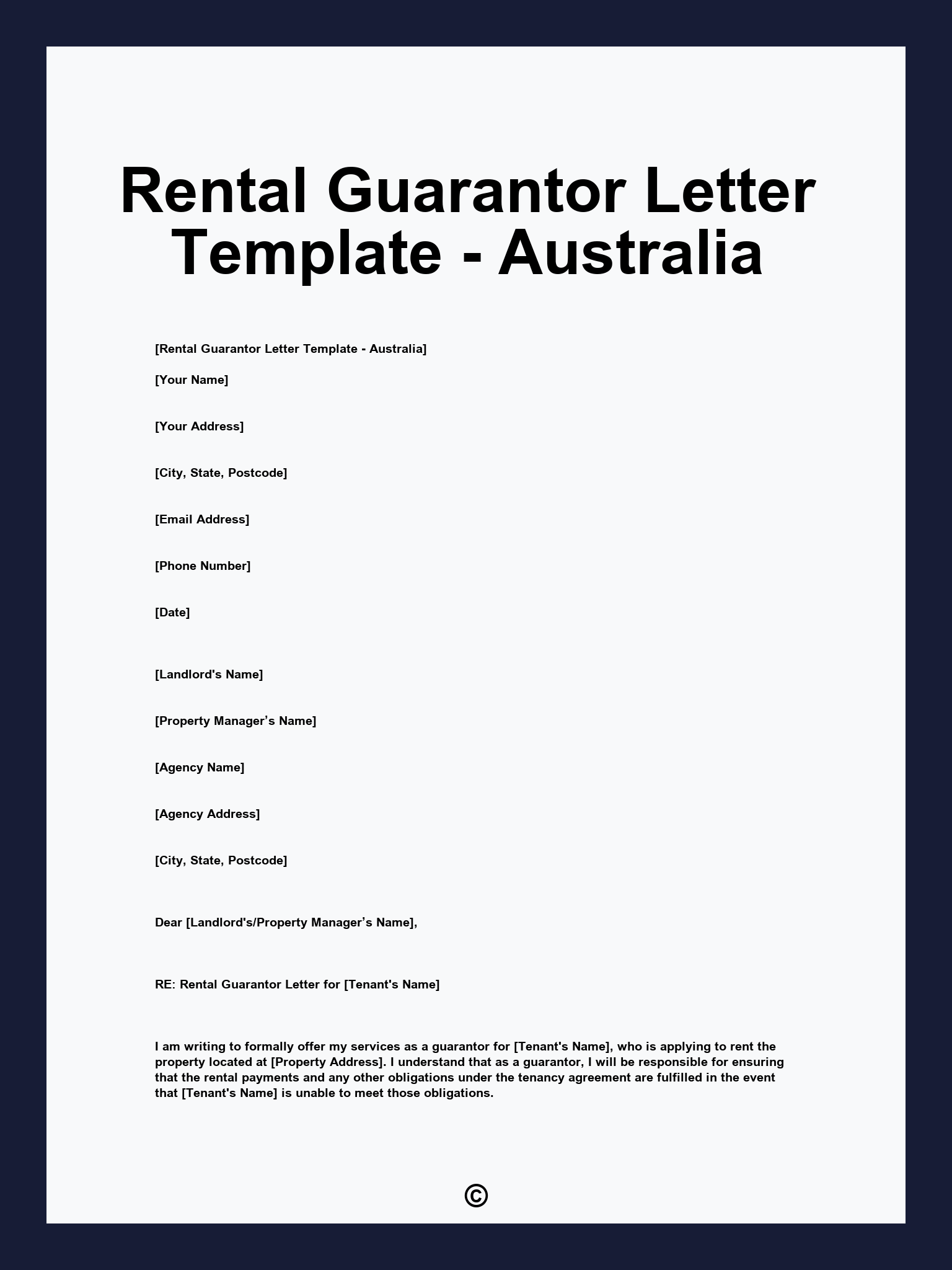 Rental Guarantor Letter Template - Australia