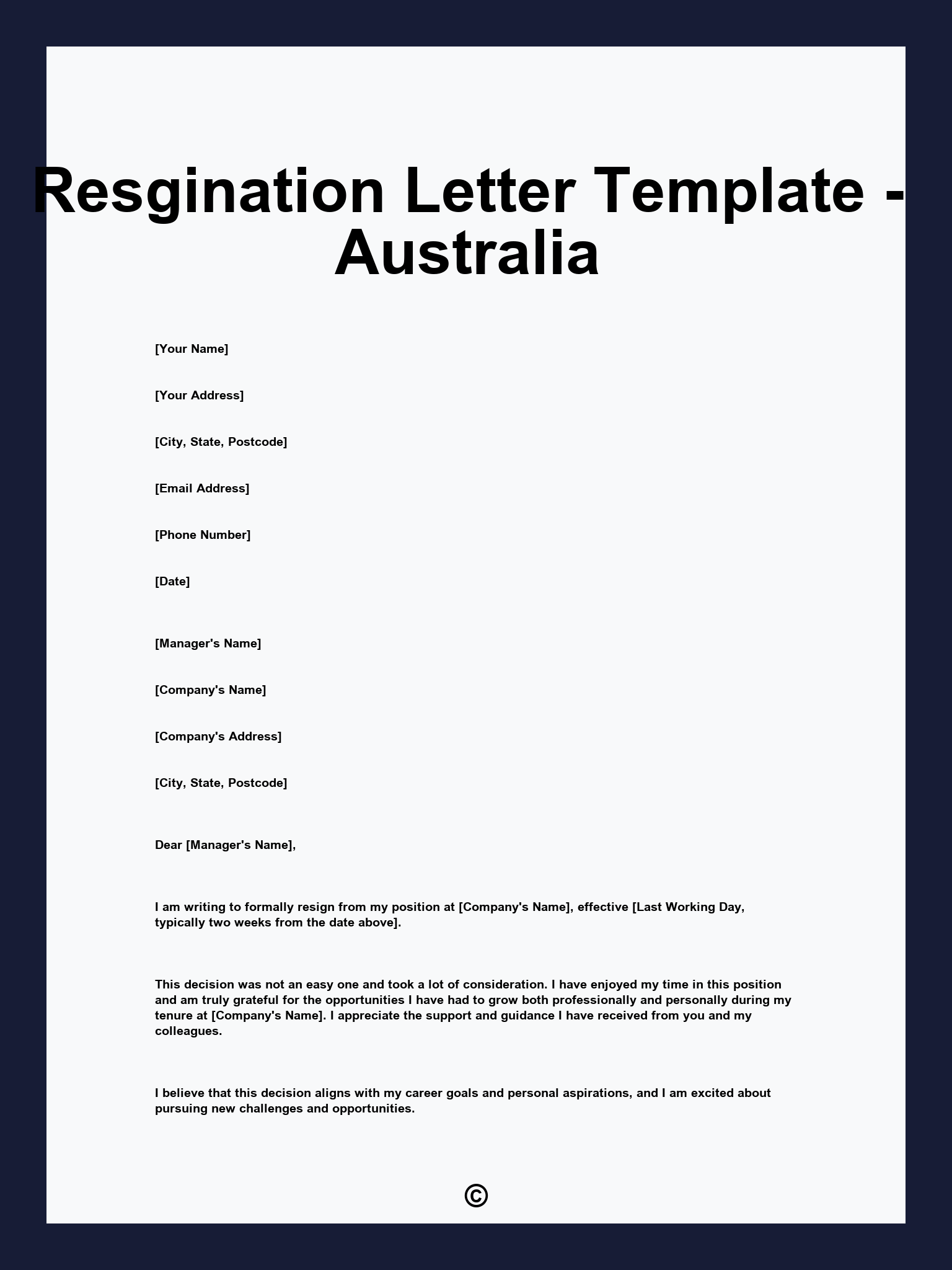 Resgination Letter Template - Australia