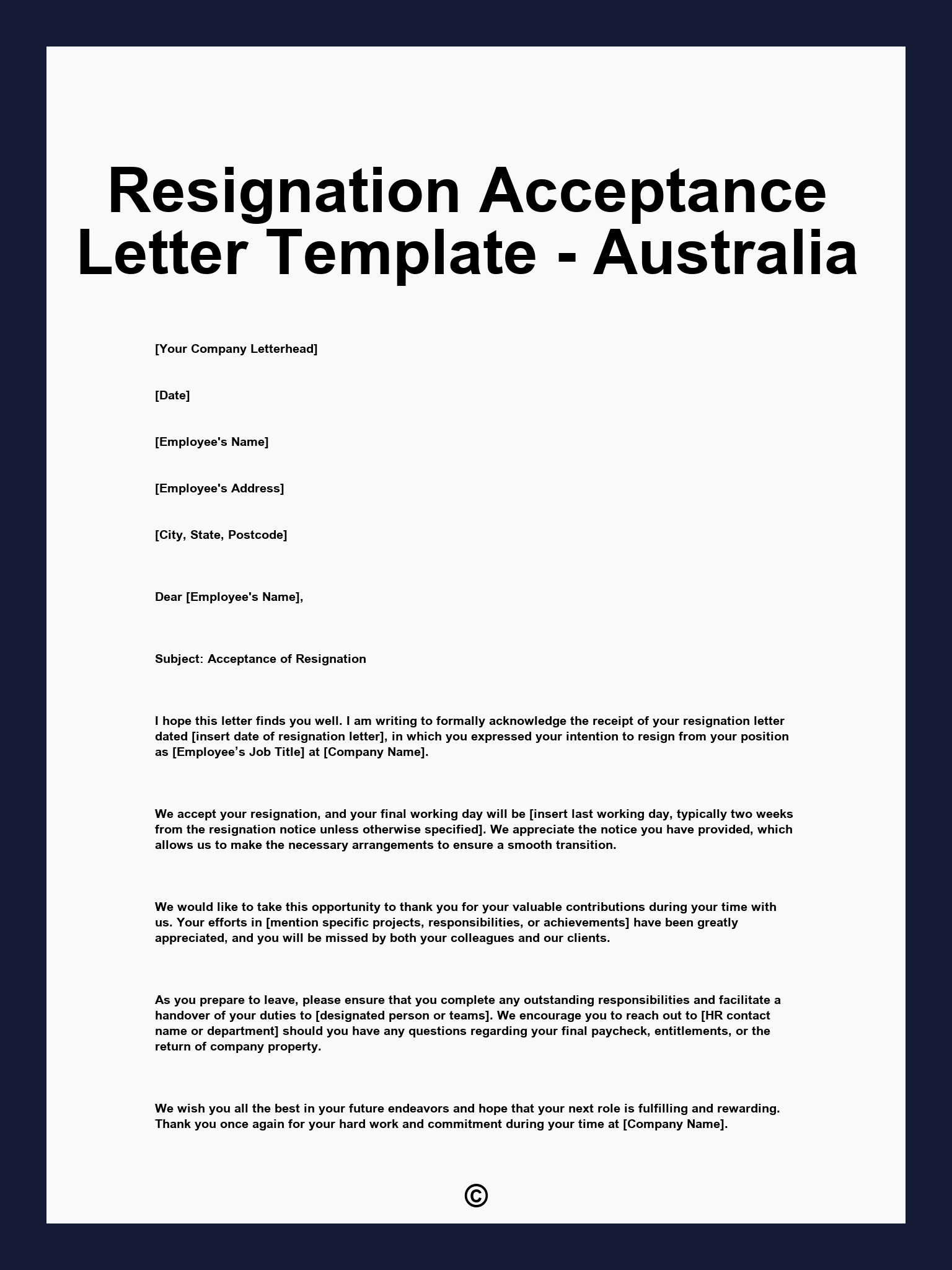 Resignation Acceptance Letter Template - Australia