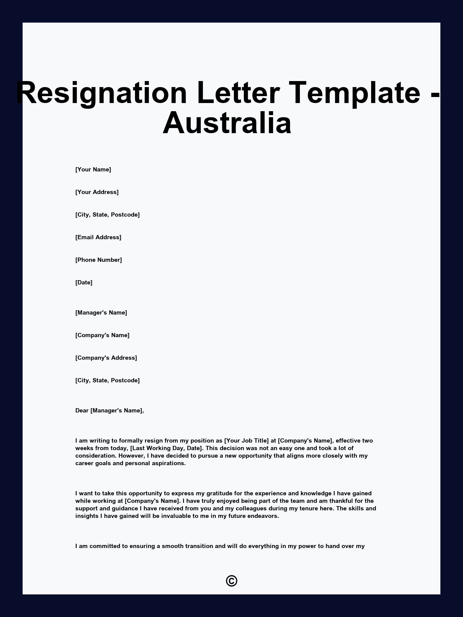 Resignation Letter Template - Australia
