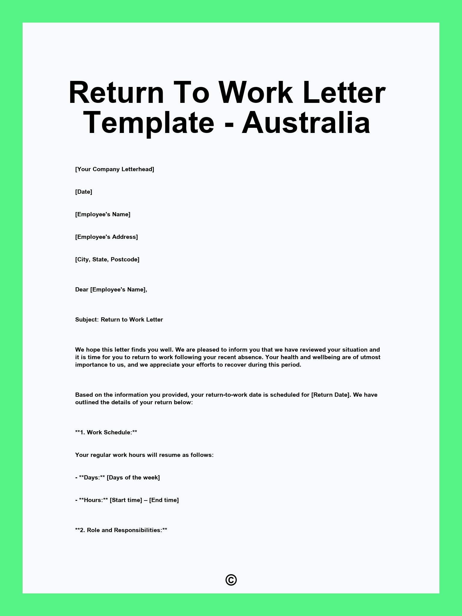 Return To Work Letter Template - Australia