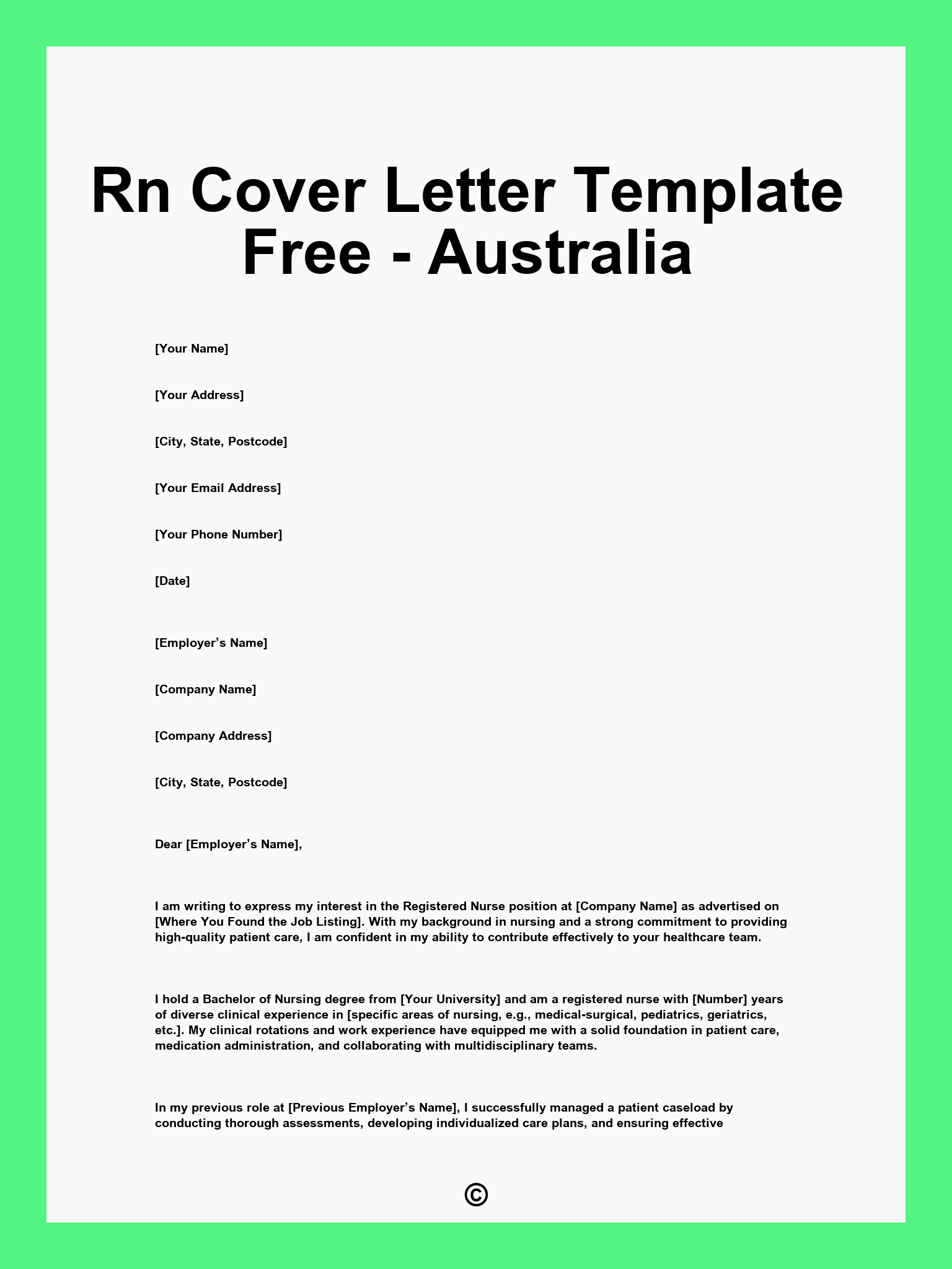 Rn Cover Letter Template Free - Australia