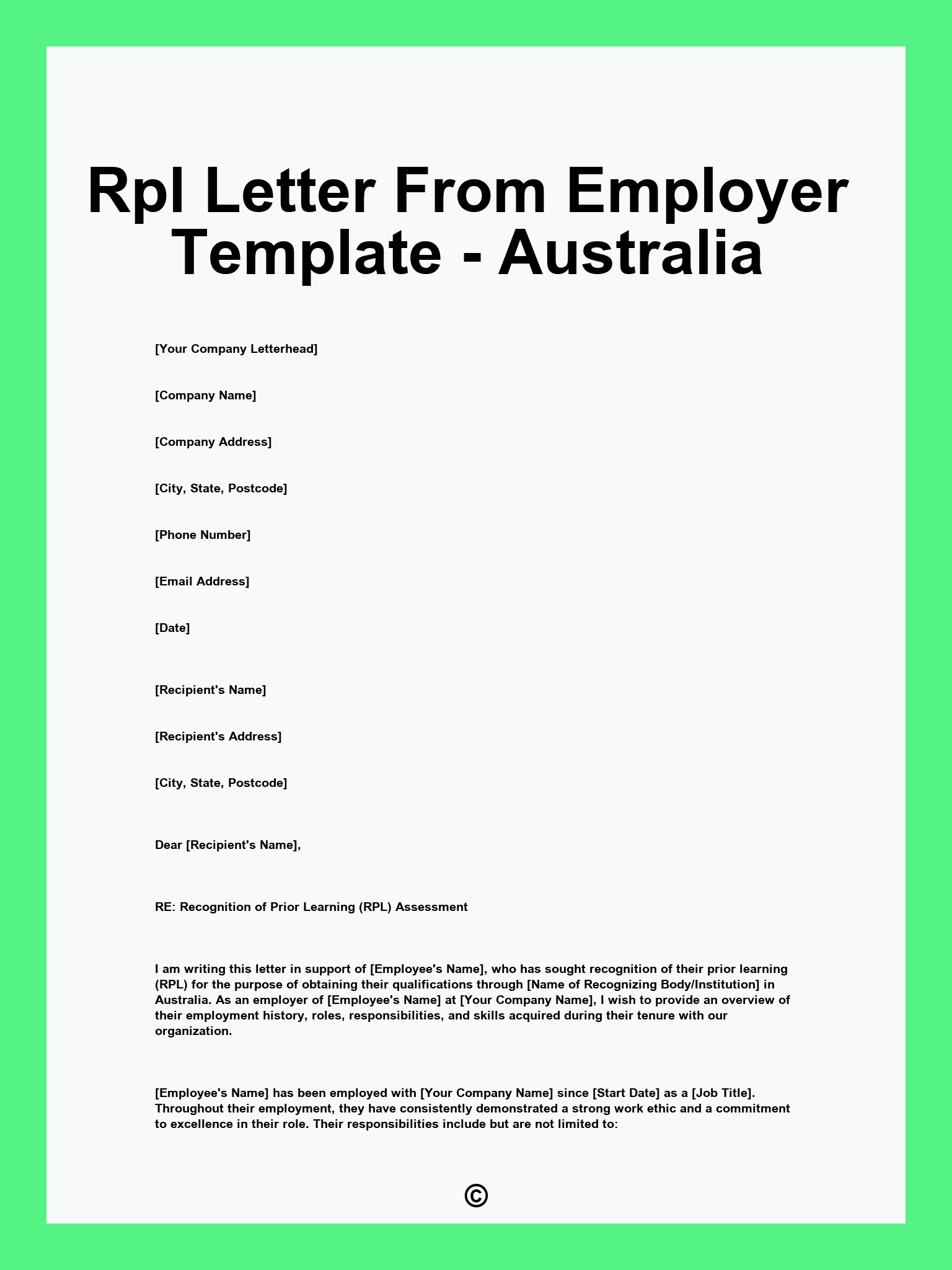 Rpl Letter From Employer Template - Australia