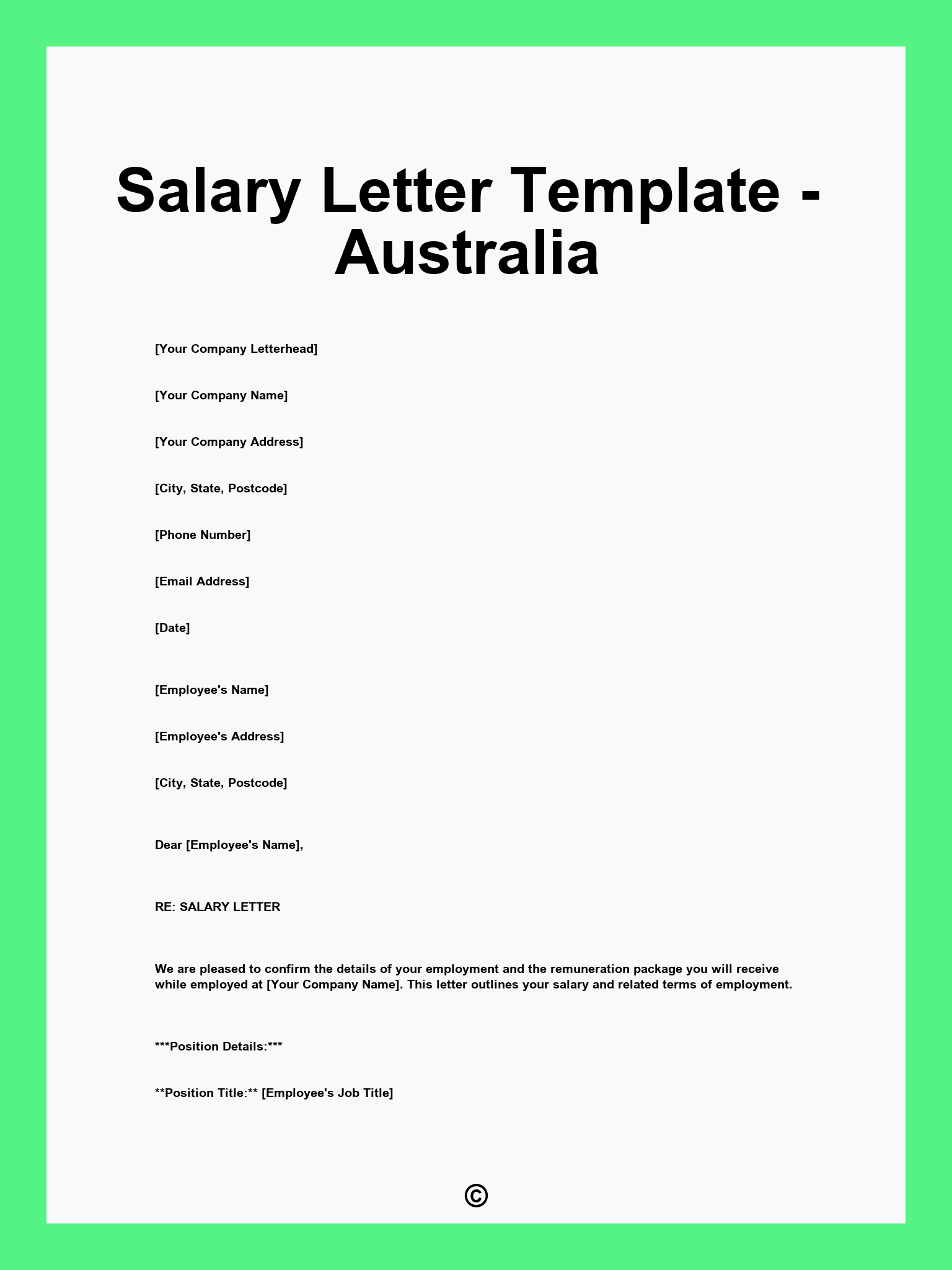 Salary Letter Template - Australia