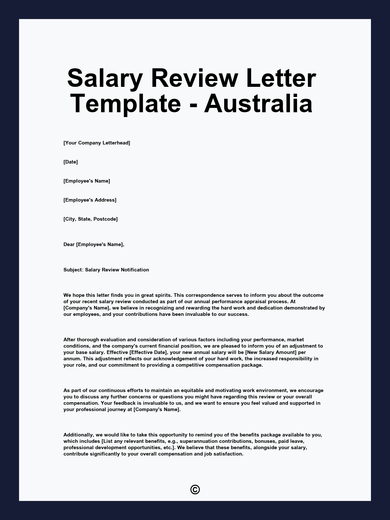 Salary Review Letter Template - Australia