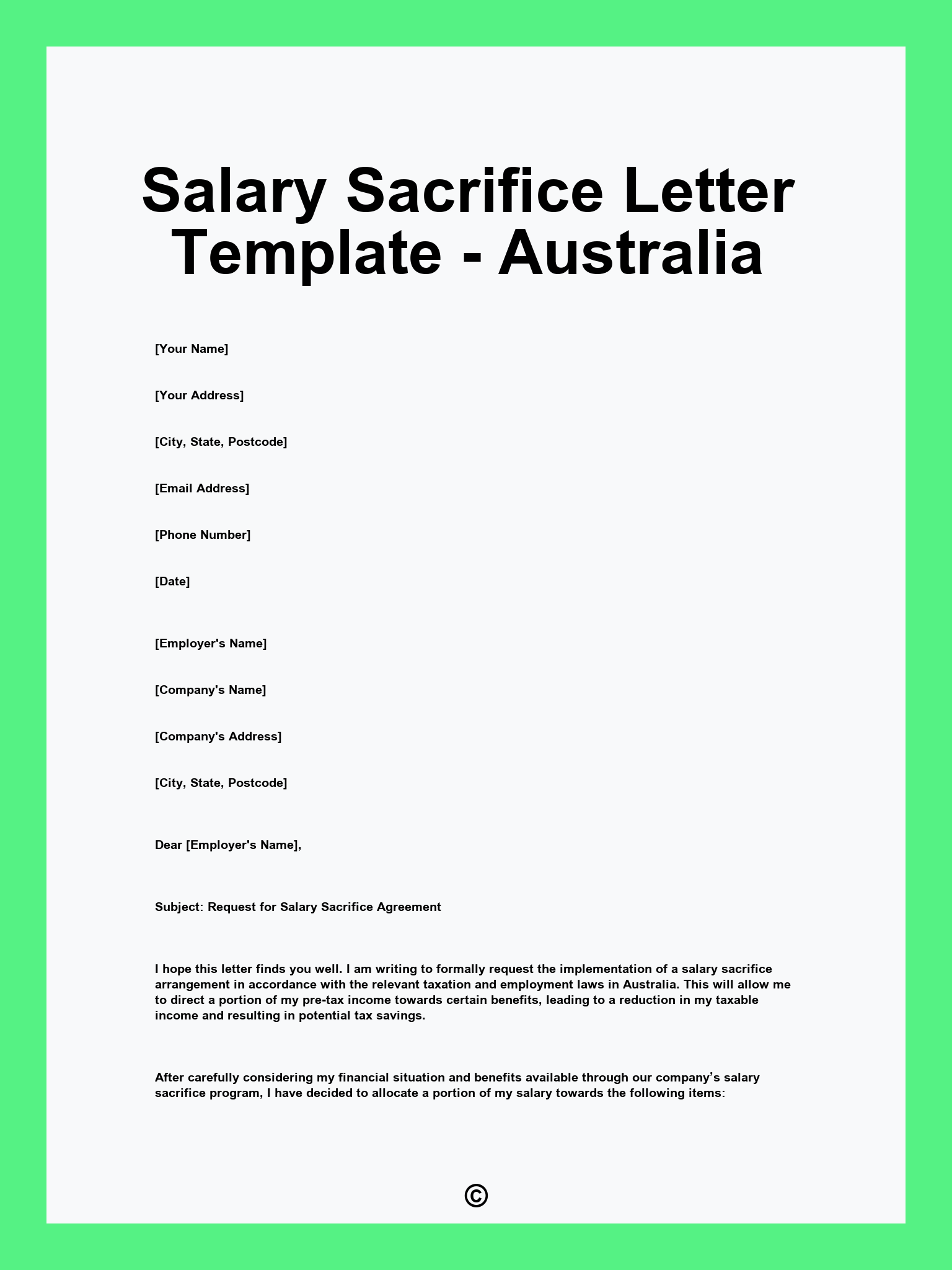 Salary Sacrifice Letter Template - Australia