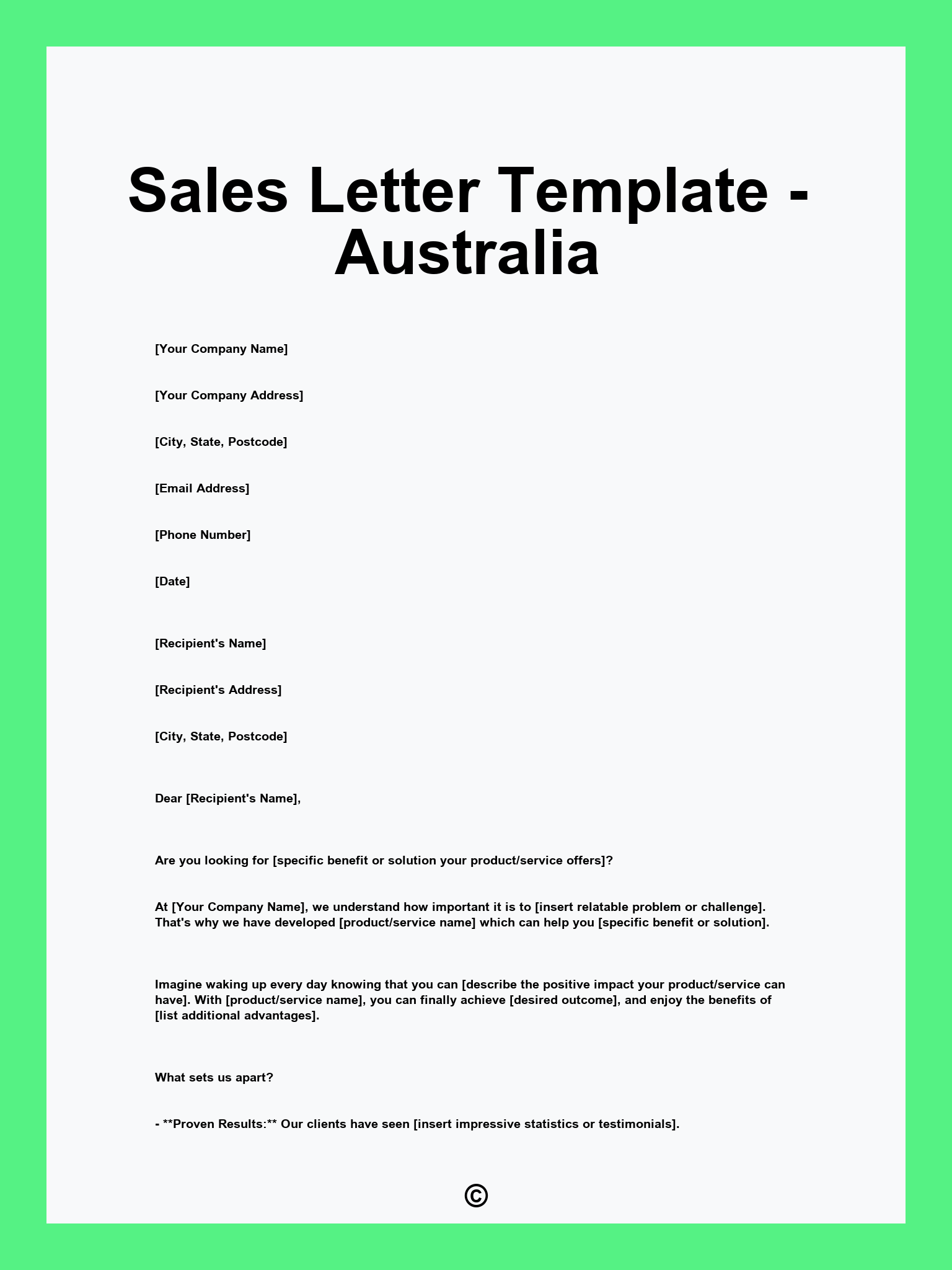 Sales Letter Template - Australia