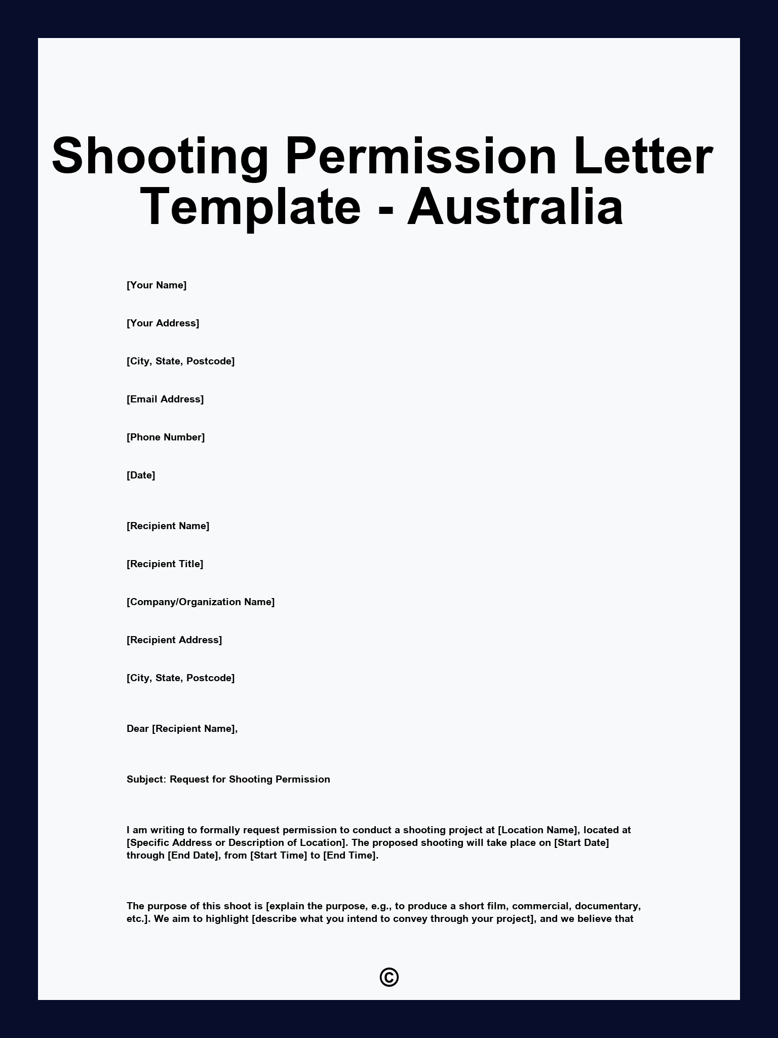Shooting Permission Letter Template - Australia