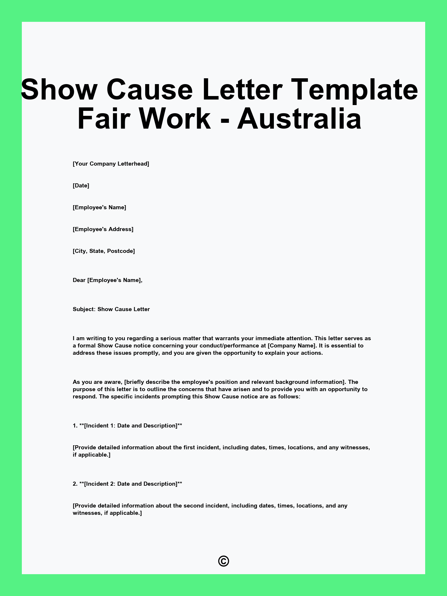 Show Cause Letter Template Fair Work - Australia