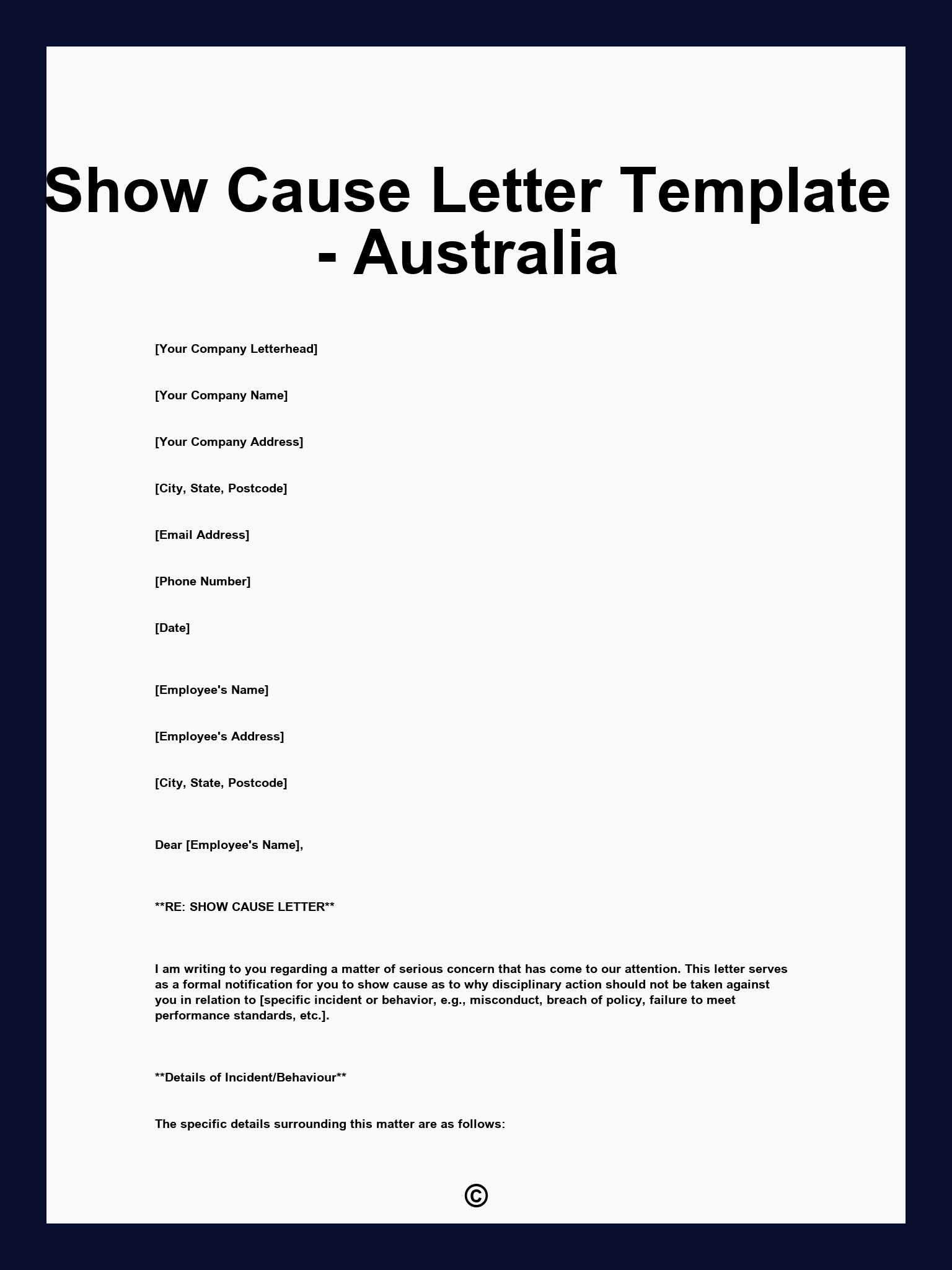 Show Cause Letter Template - Australia