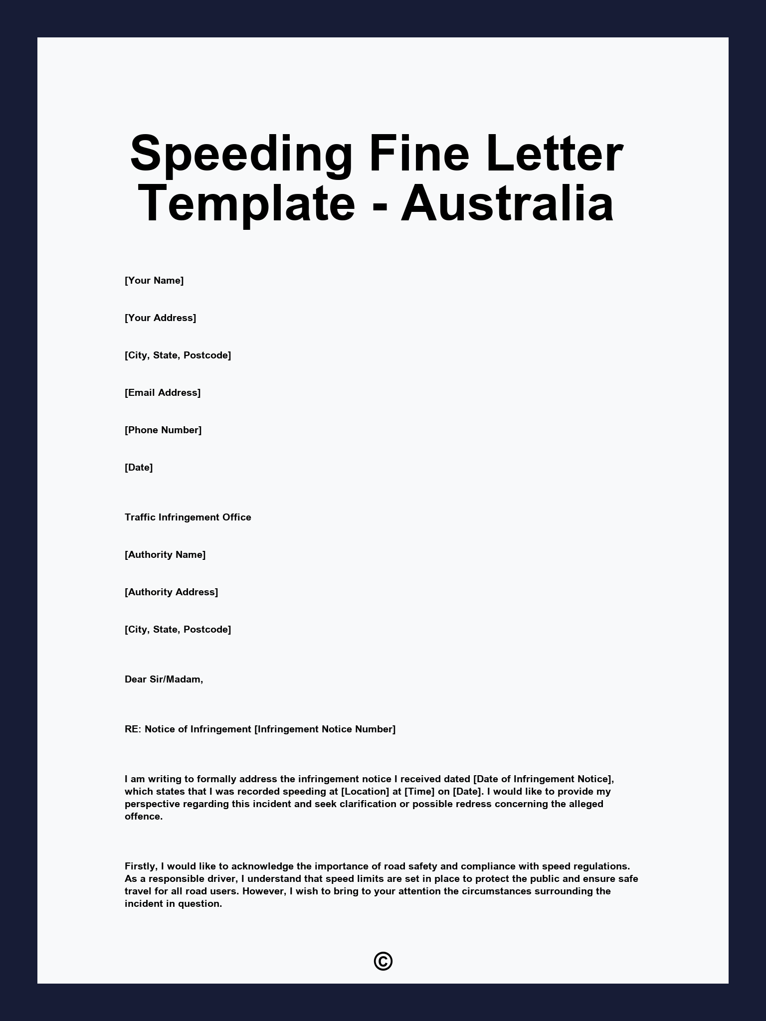 Speeding Fine Letter Template - Australia