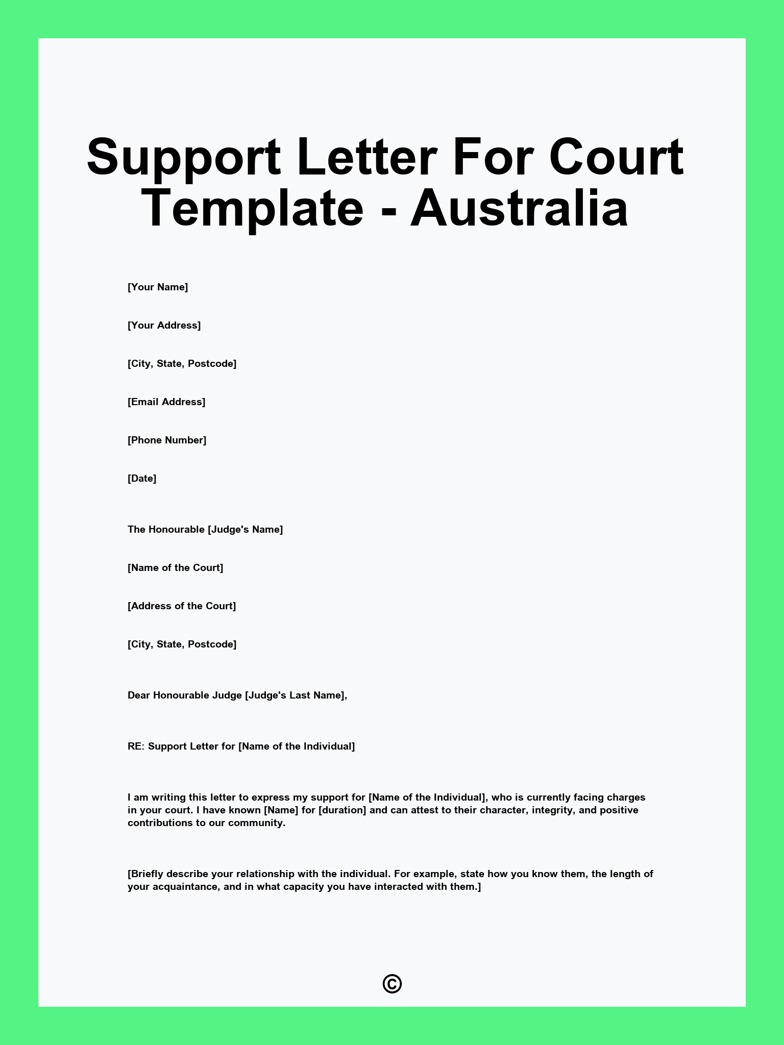 Support Letter For Court Template - Australia