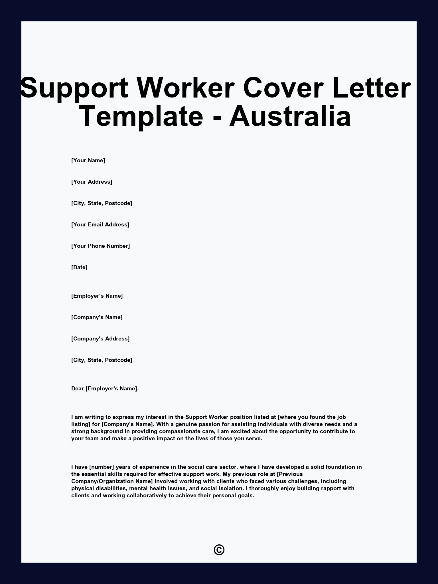 Support Worker Cover Letter Template - Australia