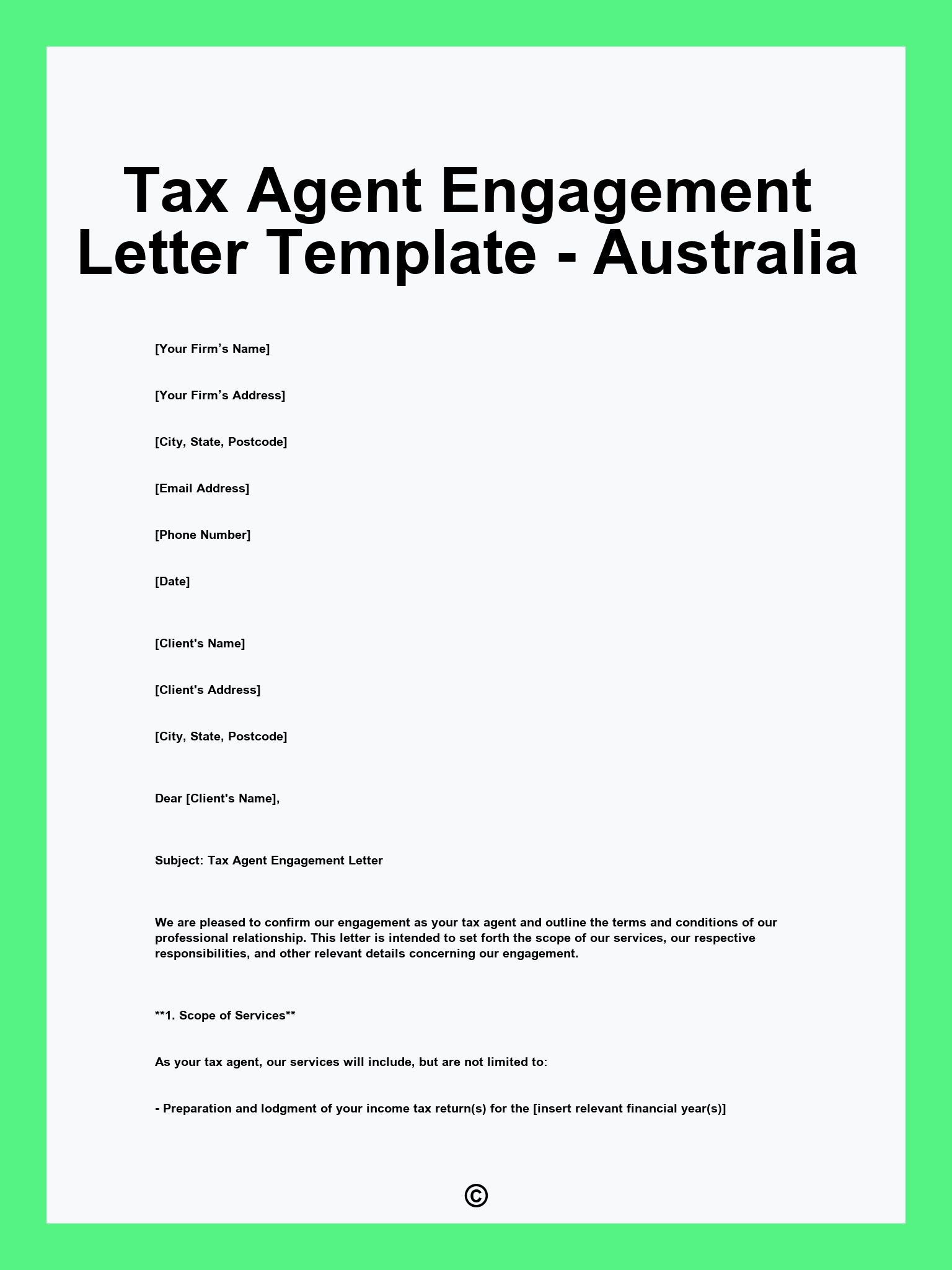 Tax Agent Engagement Letter Template - Australia