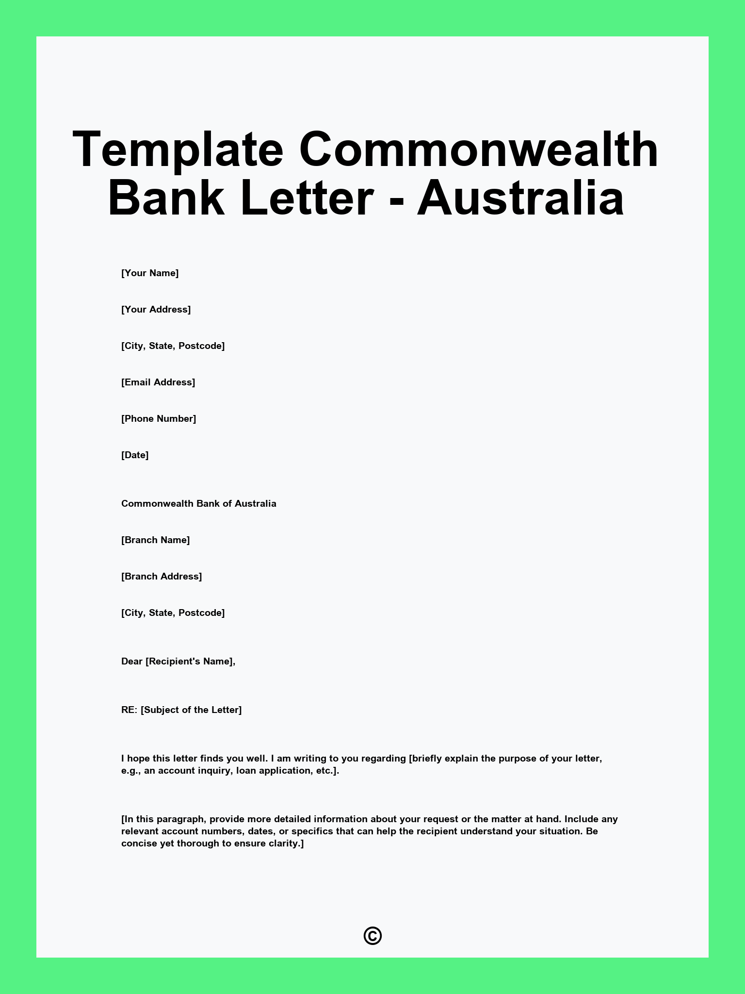 Template Commonwealth Bank Letter - Australia