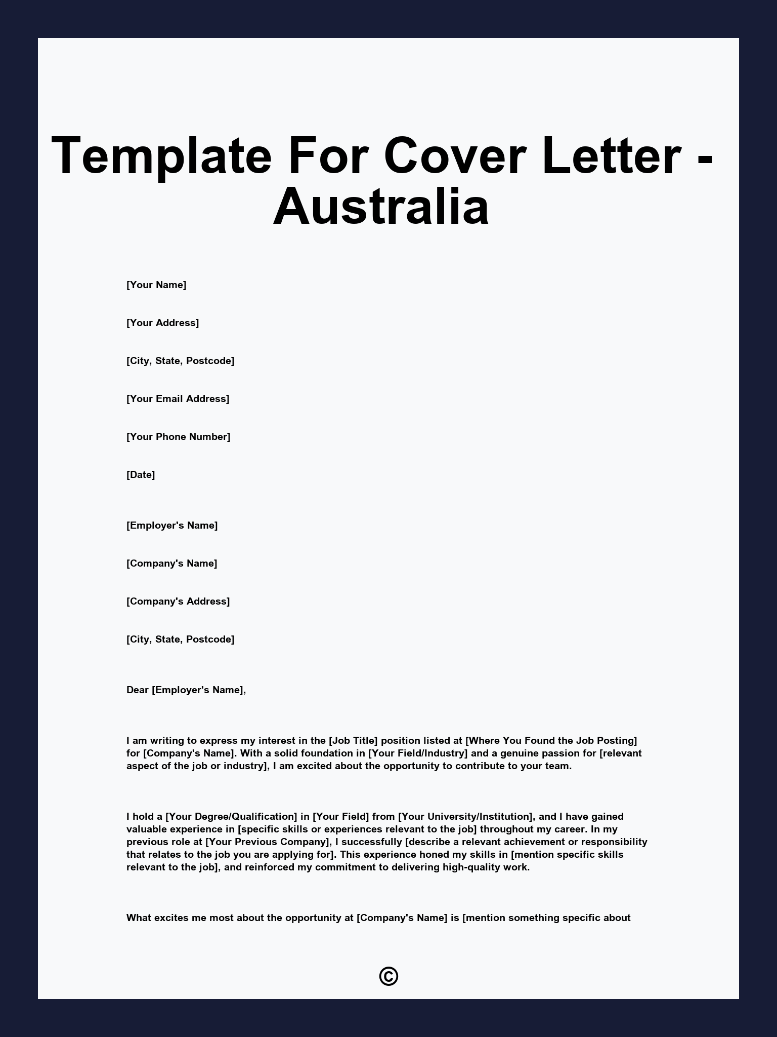 Template For Cover Letter - Australia