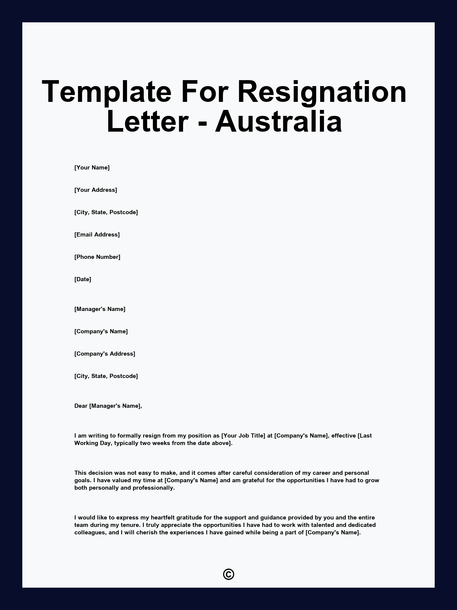 Template For Resignation Letter - Australia