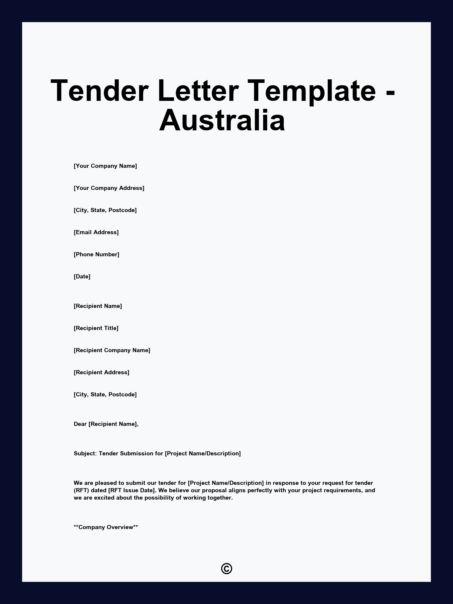 Tender Letter Template - Australia