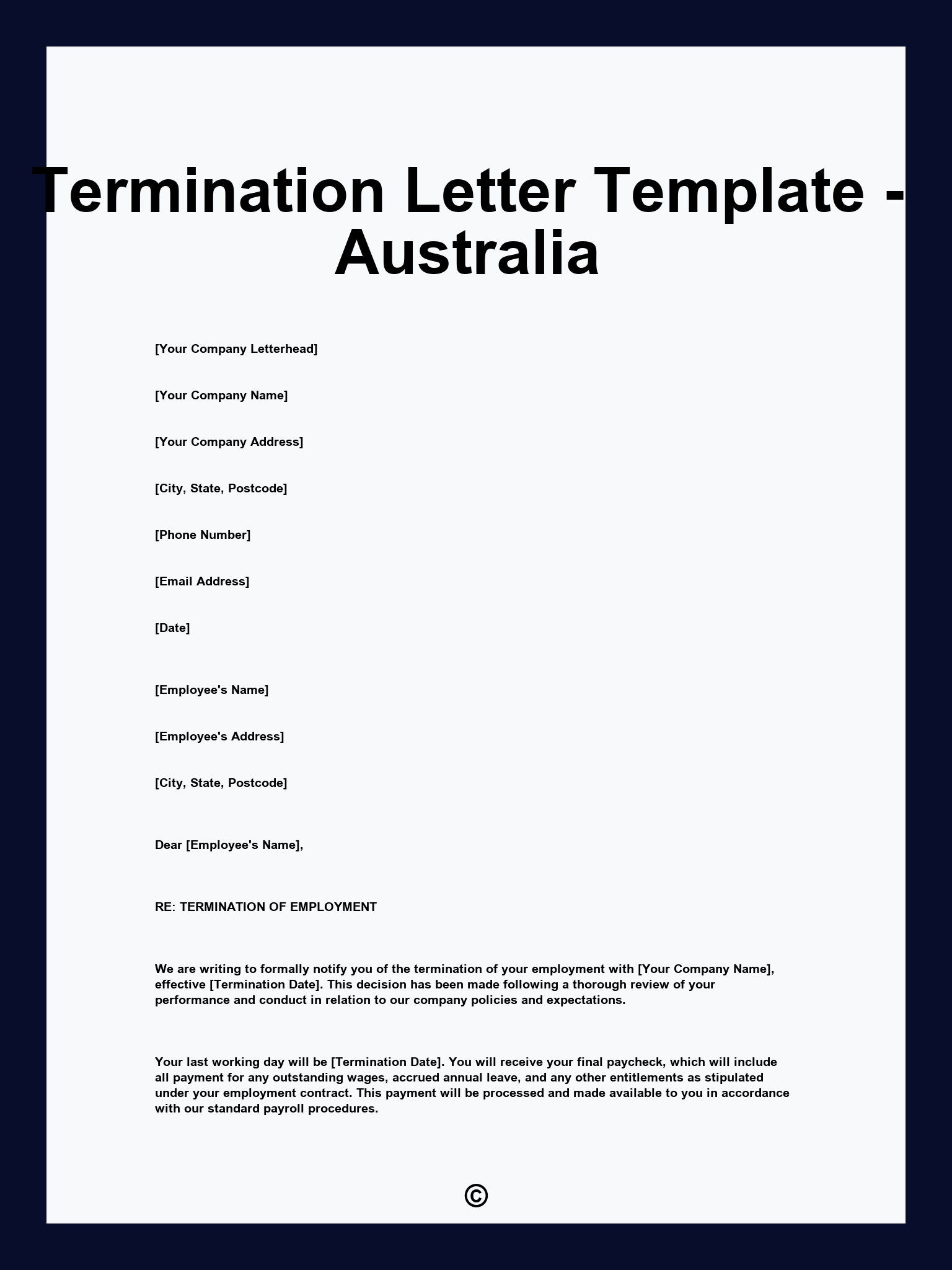 Termination Letter Template - Australia