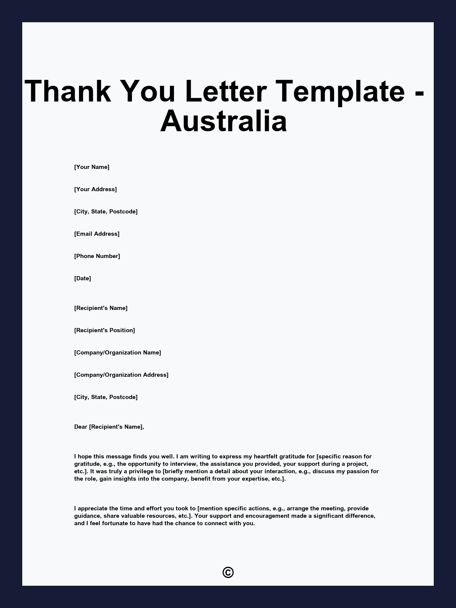 Thank You Letter Template - Australia