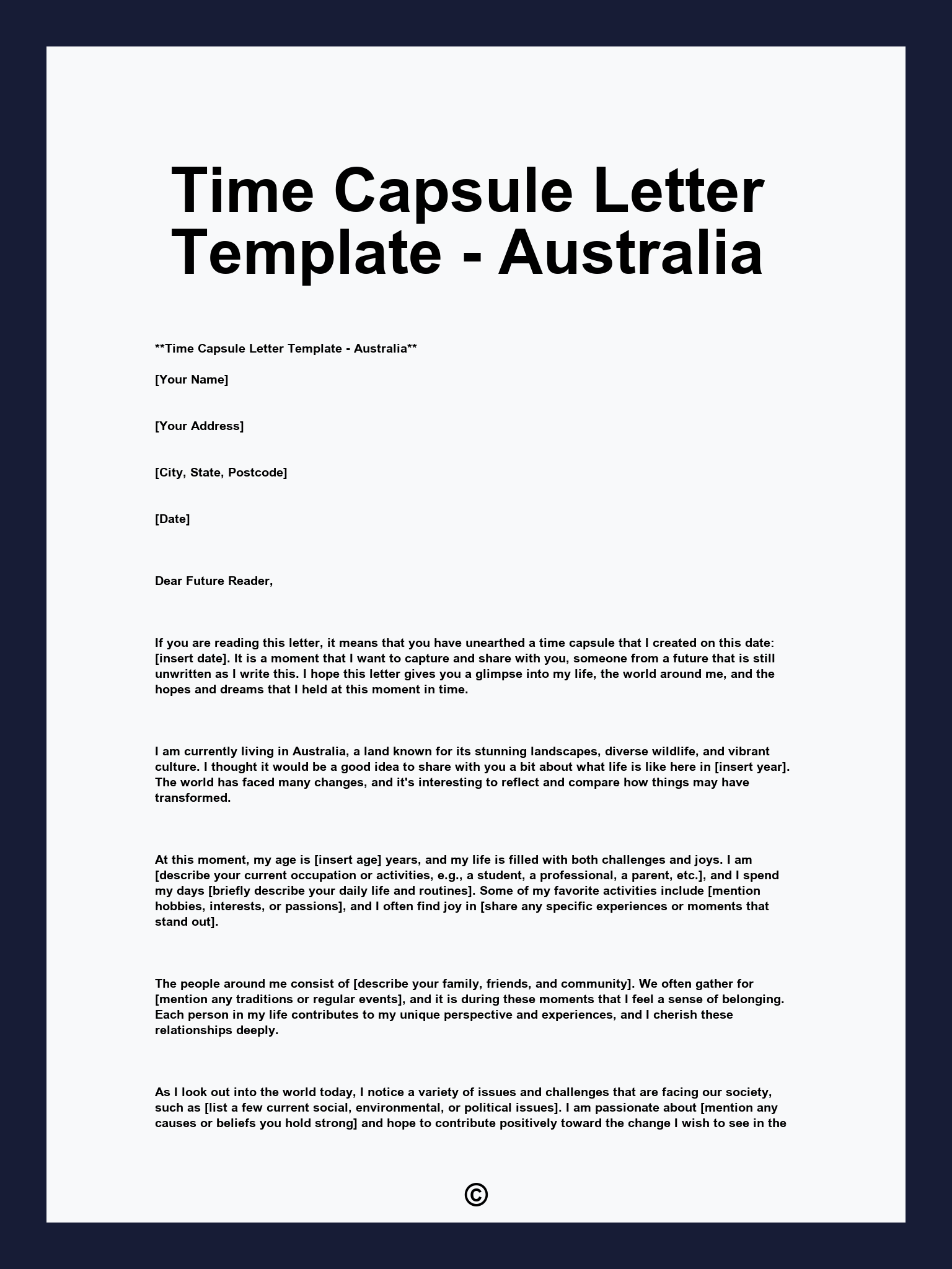 Time Capsule Letter Template - Australia