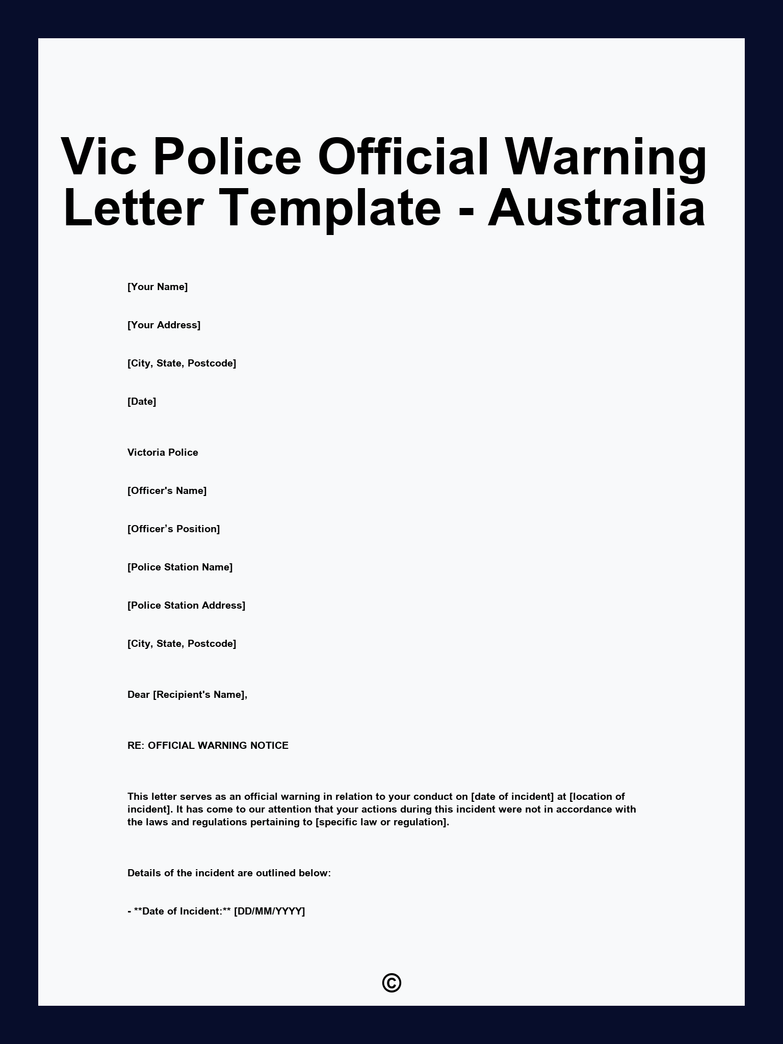 Vic Police Official Warning Letter Template - Australia