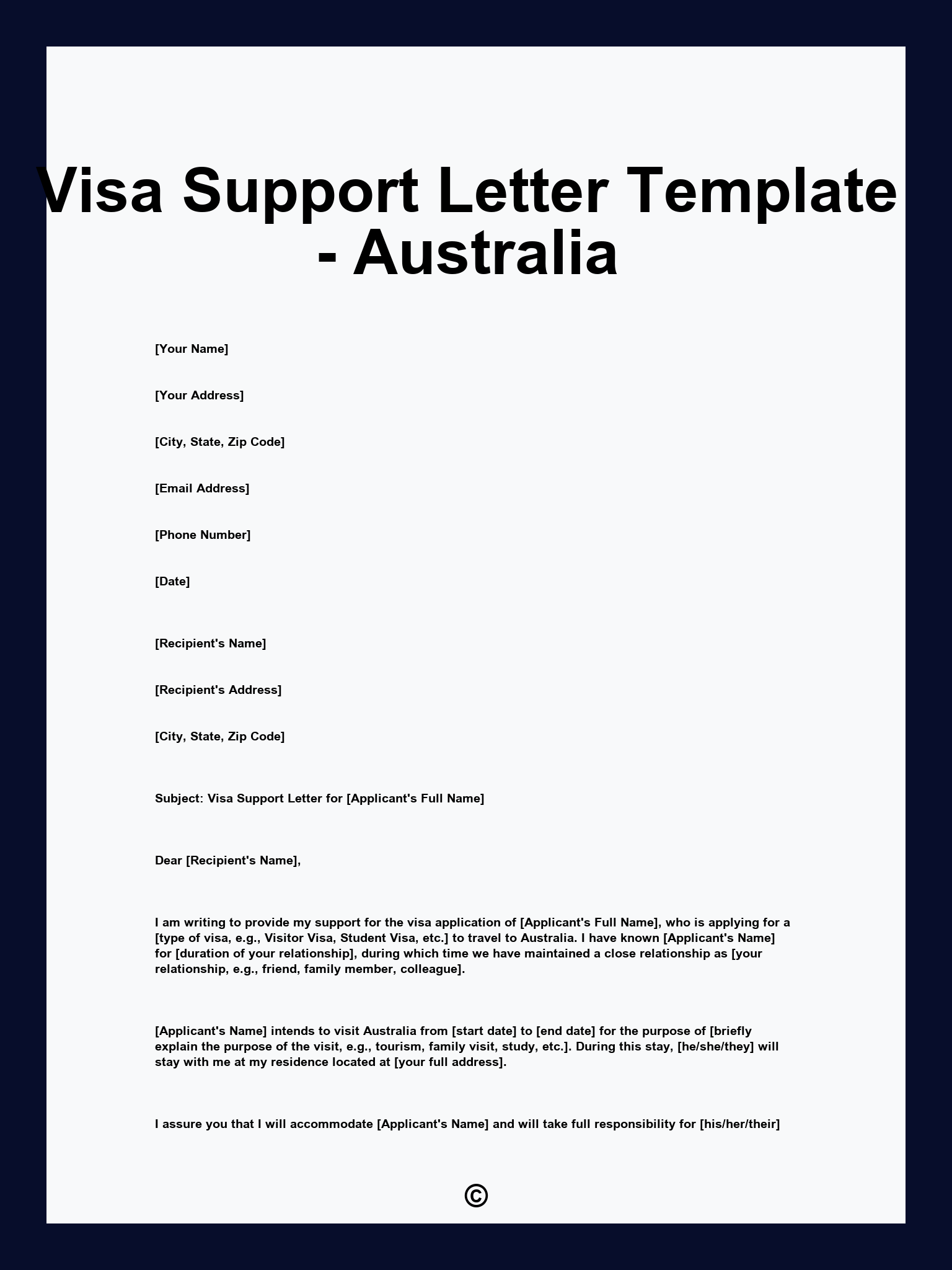 Visa Support Letter Template - Australia