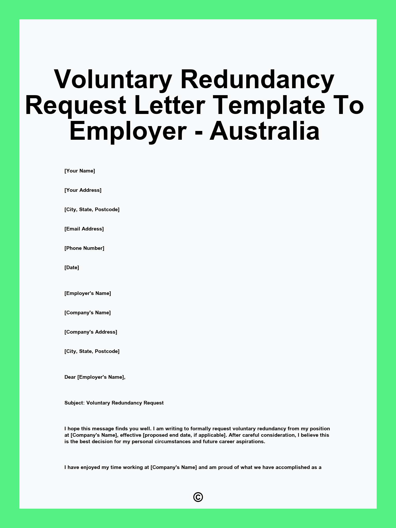 Voluntary Redundancy Request Letter Template To Employer - Australia