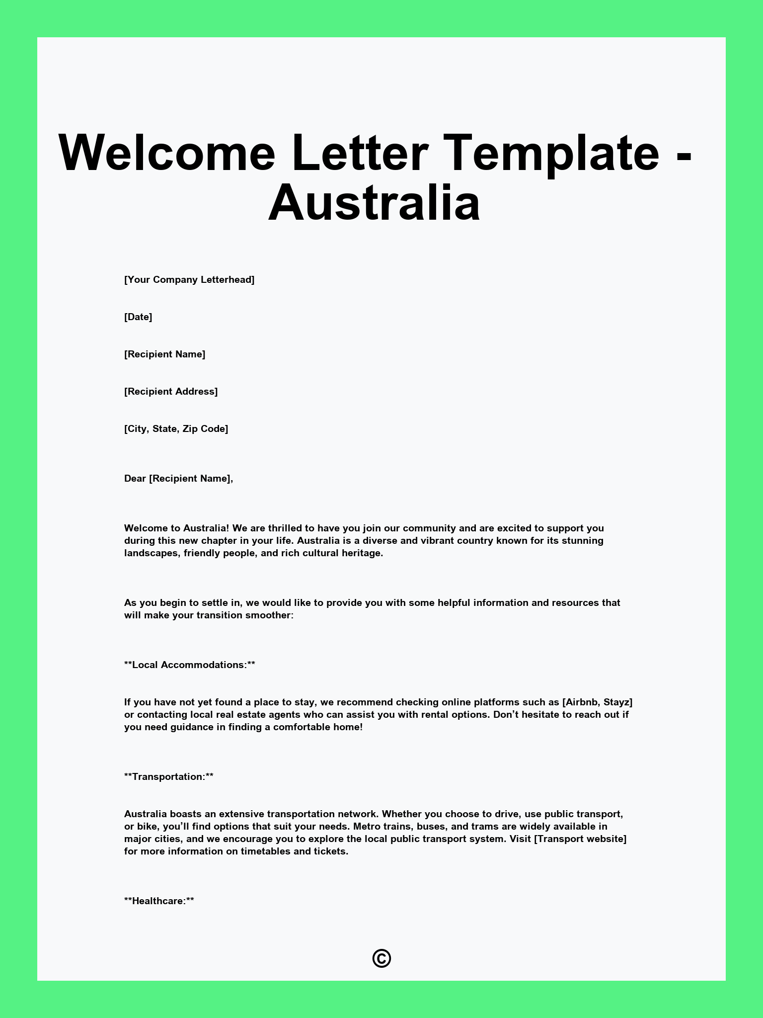 Welcome Letter Template - Australia