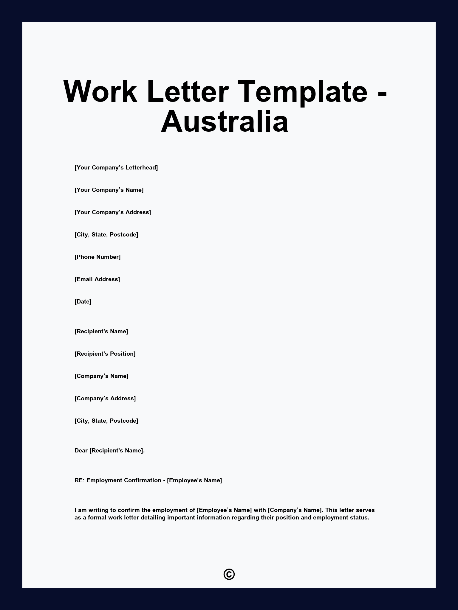 Work Letter Template - Australia